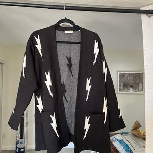 Sandro Black and White Lightning Bolt Cardigan